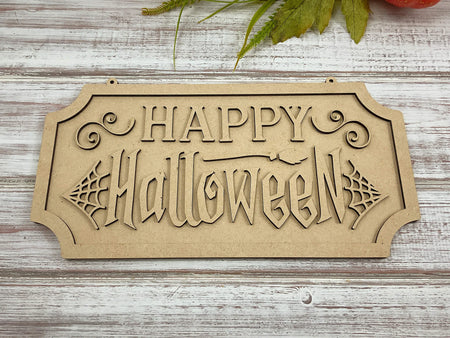 Broomstick and Cobwebs Halloween Wall Plaque