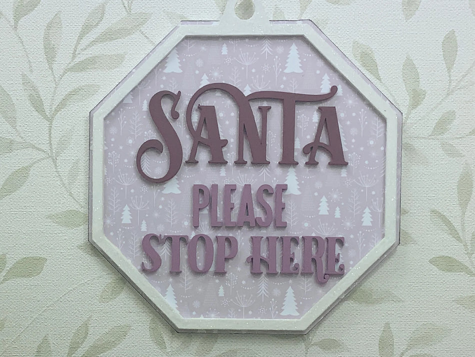 Purple Santa Please Stop Here Window Sign