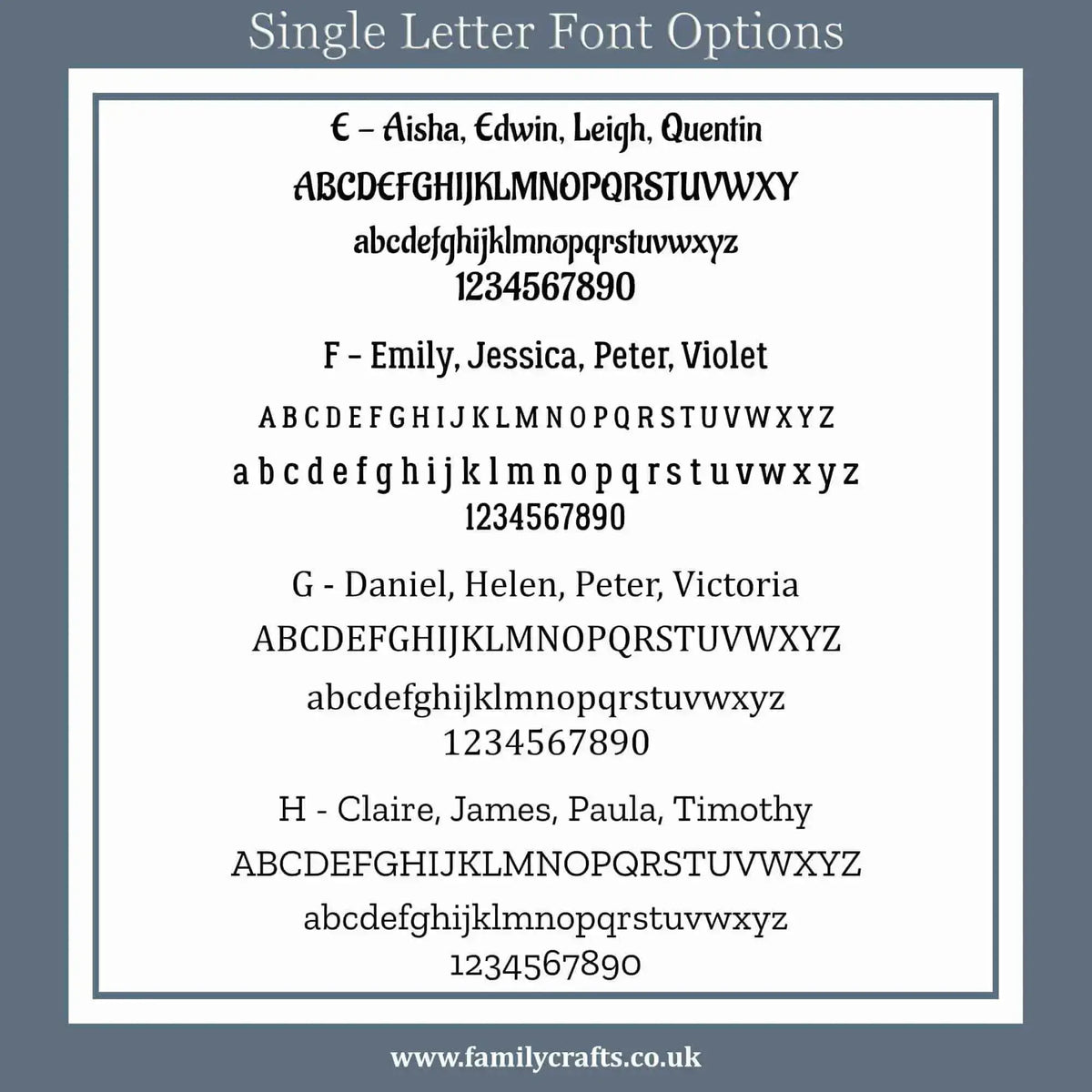 Acrylic Letter Font Options