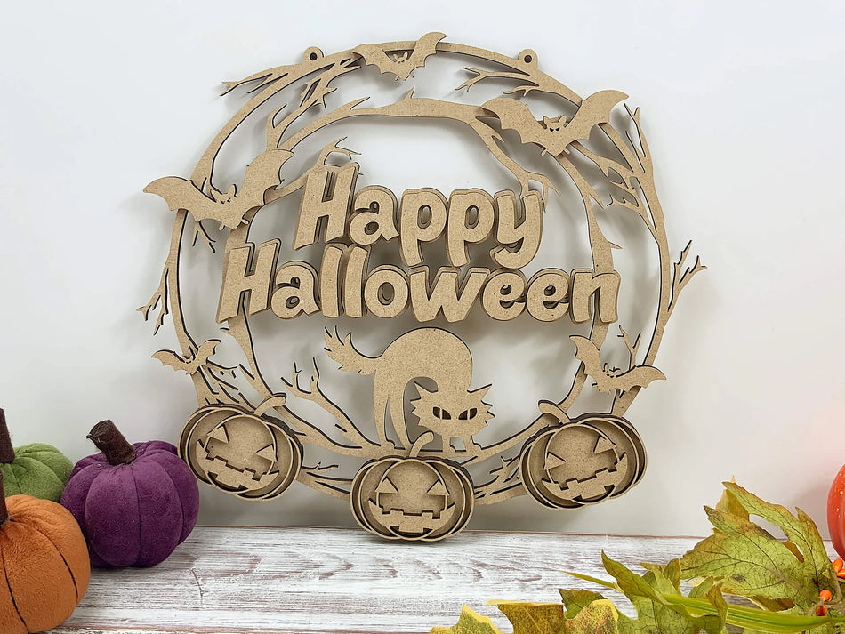 Happy Halloween Spooky Pumpkins Plaque
