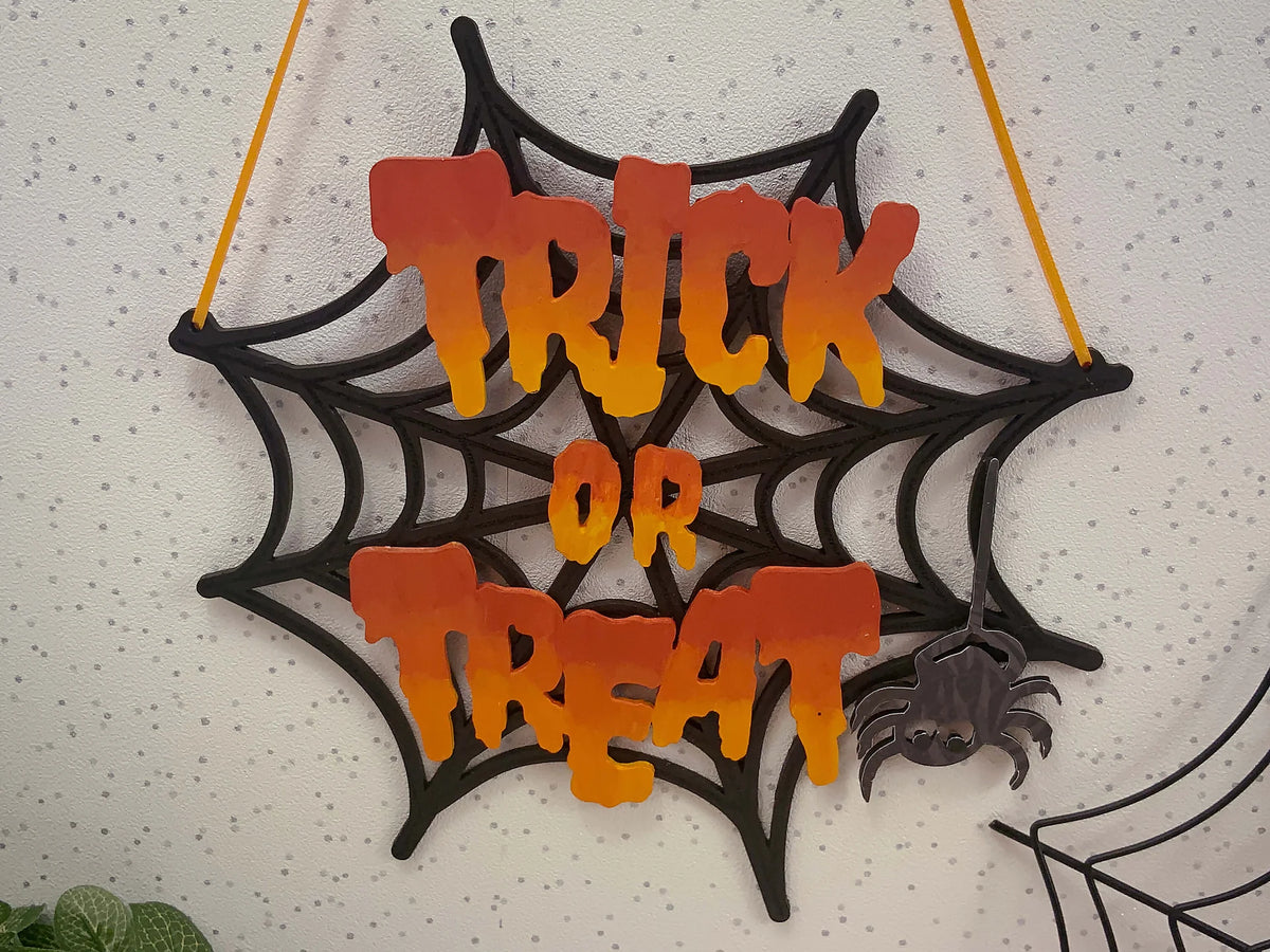 Hand Painted Halloween Sign with Spider