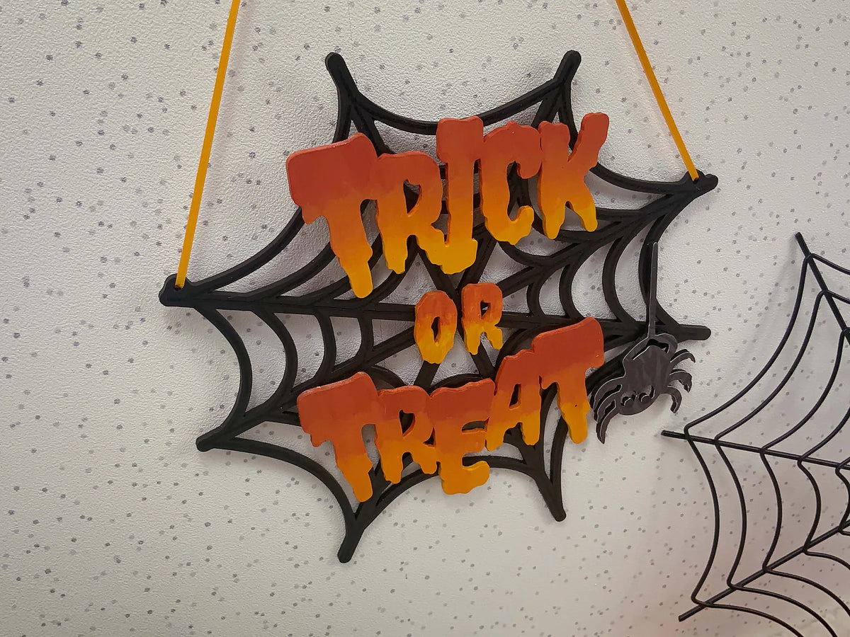 Trick or Treat Cobweb Halloween Plaque