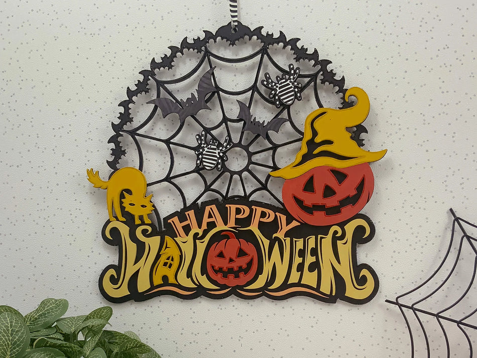 Happy Halloween Hand Painted Spooky Sign