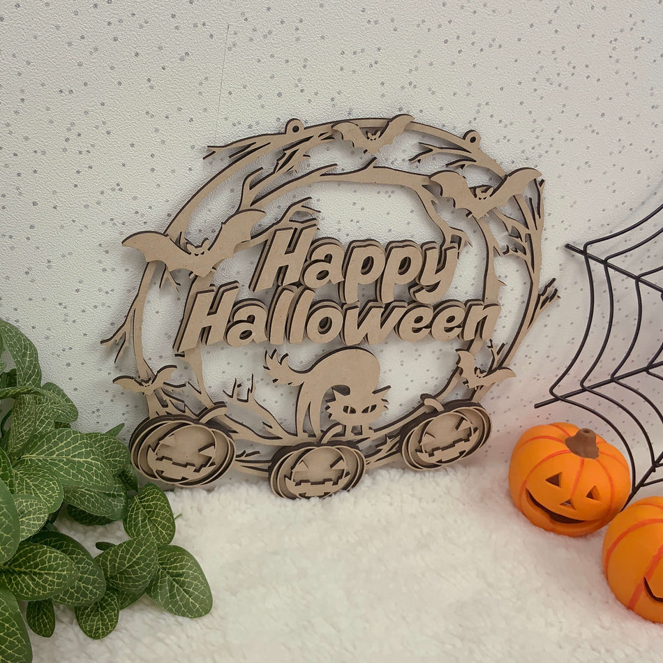 Pumpkins Cats and Bats Spooky Plaque