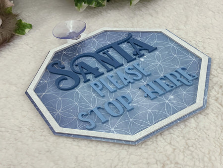 Blue Hand Decorated and Painted Santa Sign Decor