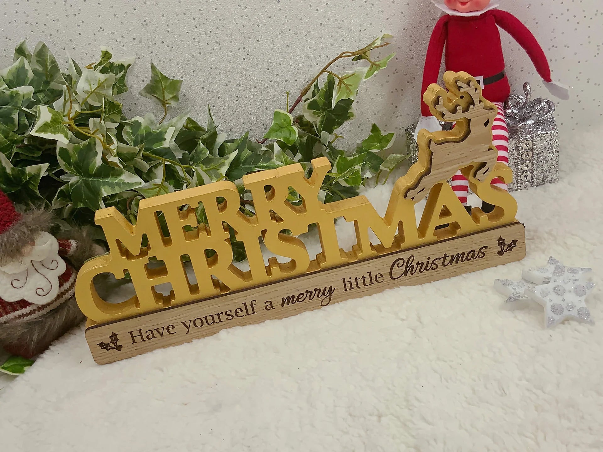 Wooden Hand Painted Pearlescent Christmas Decoration