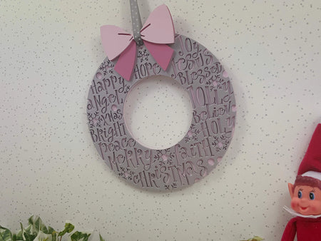Hand Painted Christmas Words and Bow Sign