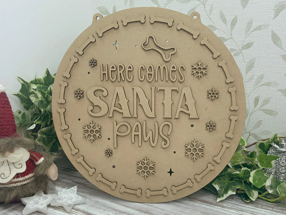 Here Comes Santa Paws Christmas Plaque