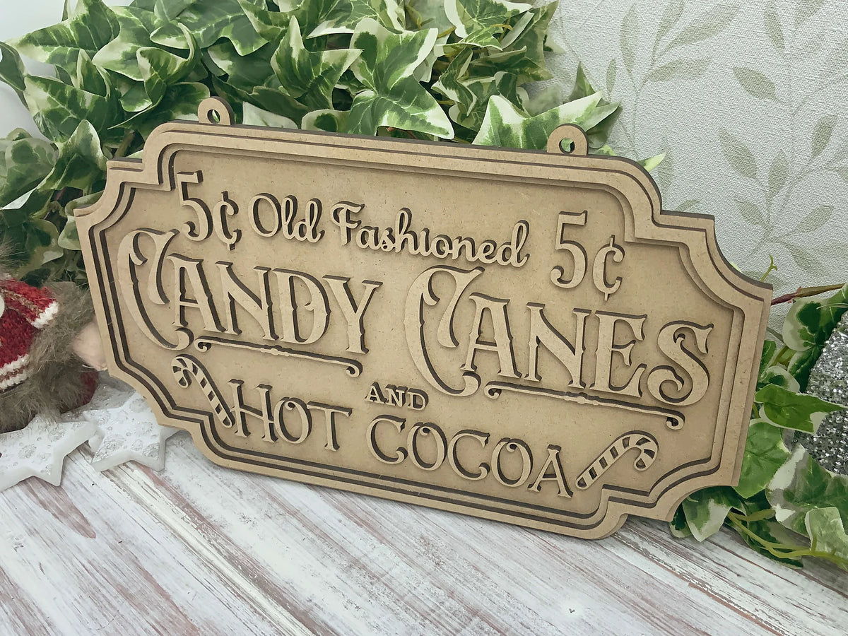 Festive Candy Canes and Cocoa Christmas Sign