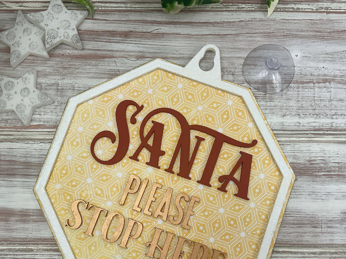 Yellow Santa Stop Here Window Sign