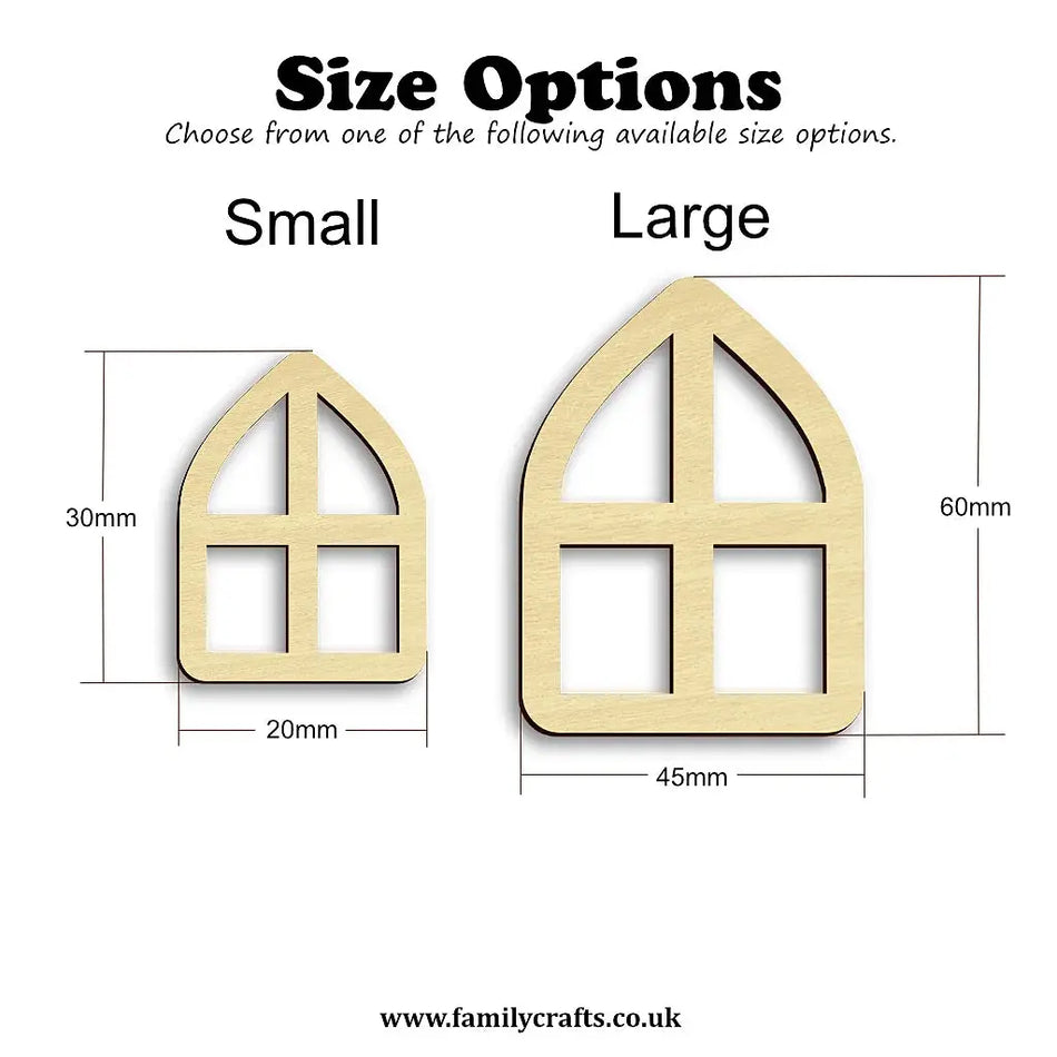 arched fairy door window size options