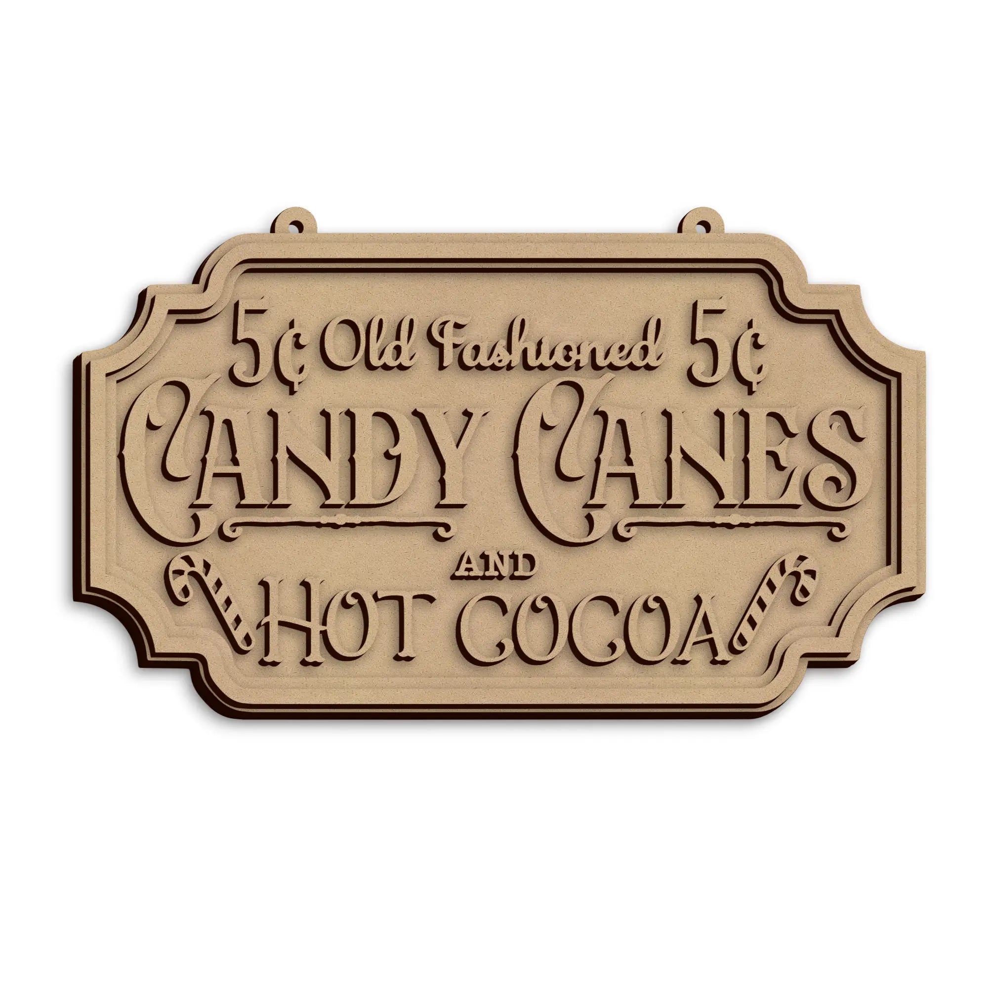 Laser cut Candy Canes Christmas Plaque ready to paint and decorate for festive home displays.