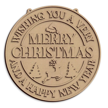Laser cut wooden Christmas and New Year Wall Hanging ready to decorate for festive seasonal displays.