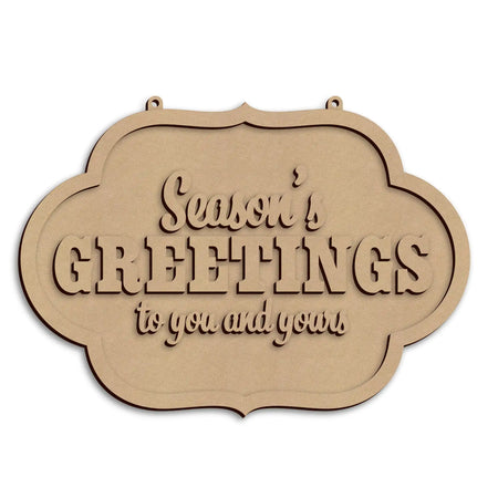 Christmas Greetings Seasonal Plaque wooden festive sign ready to paint and personalise for Christmas décor.