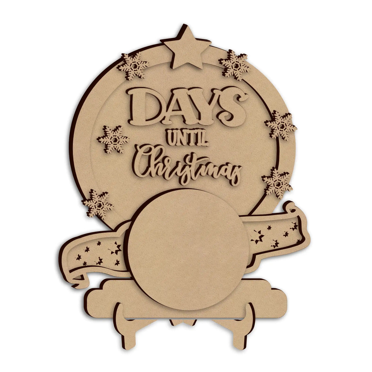 A wooden 'DAYS UNTIL Christmas' plaque, displayed on a plain white background.