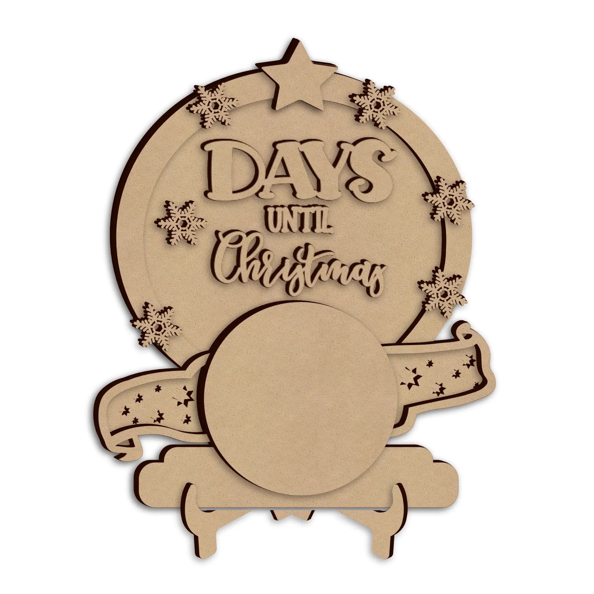 A wooden 'DAYS UNTIL Christmas' plaque, displayed on a plain white background.