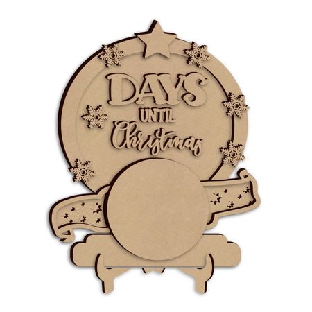A wooden 'DAYS UNTIL Christmas' plaque, displayed on a plain white background.