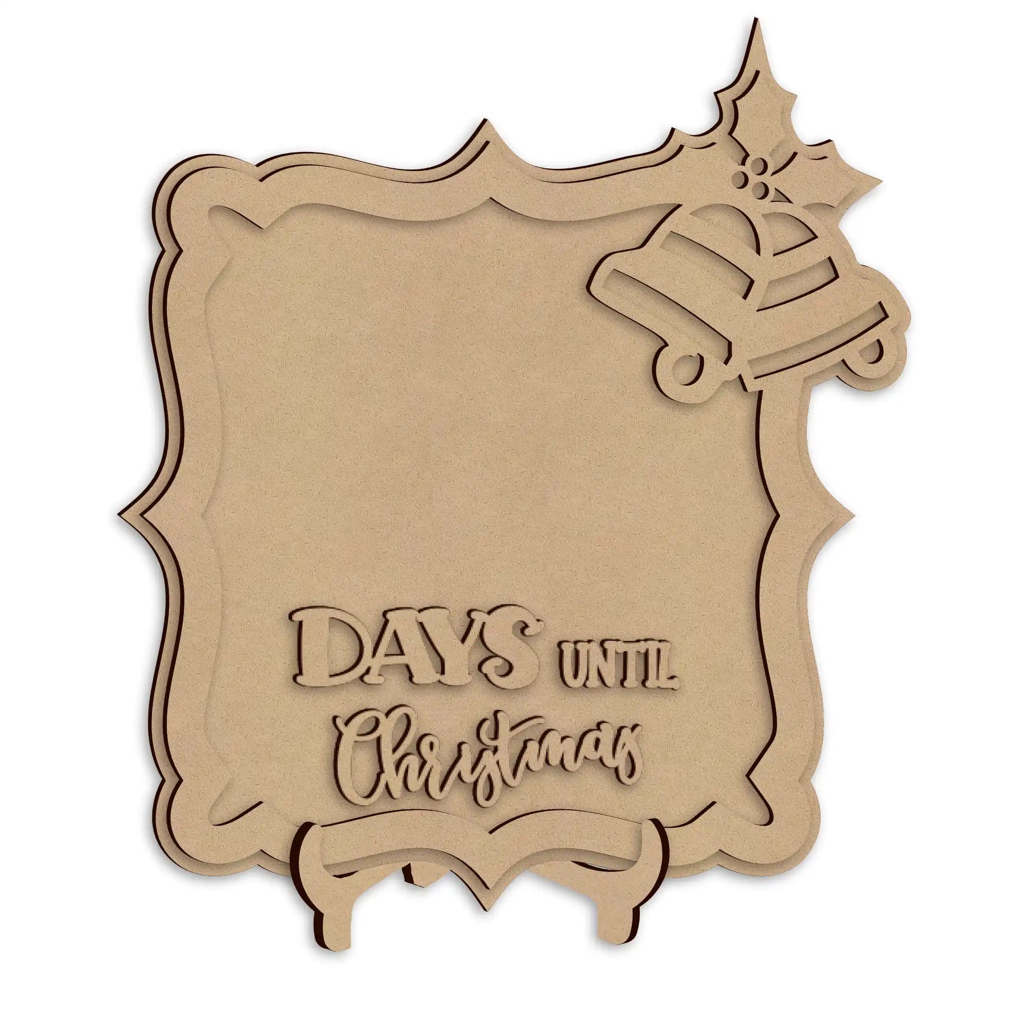A laser-cut wooden Christmas sign with the words 'DAYS UNTIL Christmas' on the front, shown on a plain white background.