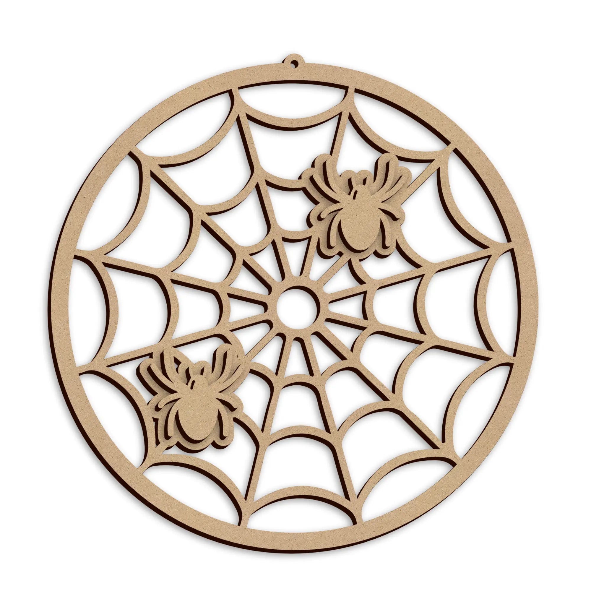 Laser cut Creepy Halloween Spiders Web Sign made from MDF for spooky Halloween wall and door decoration.