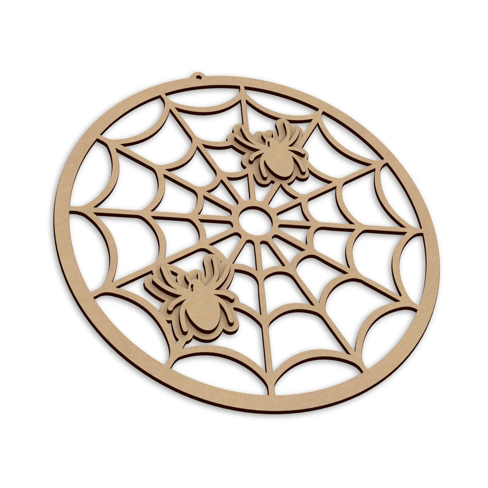 Wooden Creepy Halloween Spiders Web Sign, a spooky Halloween wall and door decoration.