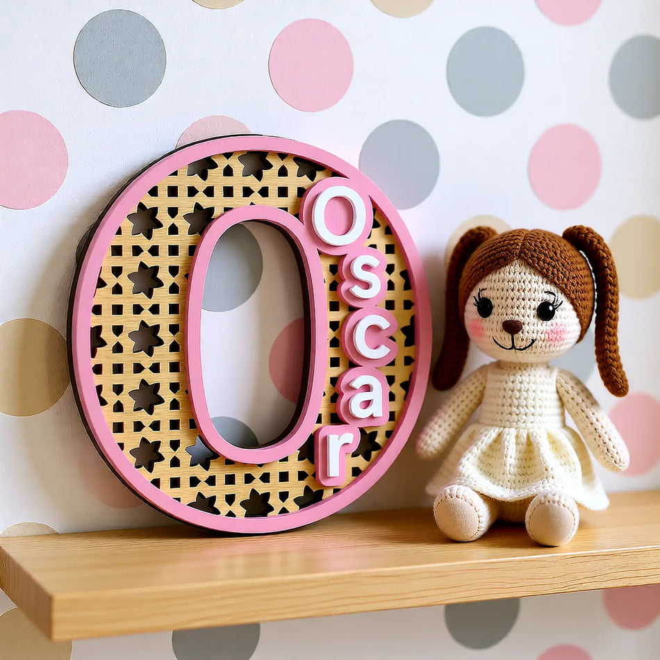 Personalised Rattan Letter Sign – Elegant Nursery Decor