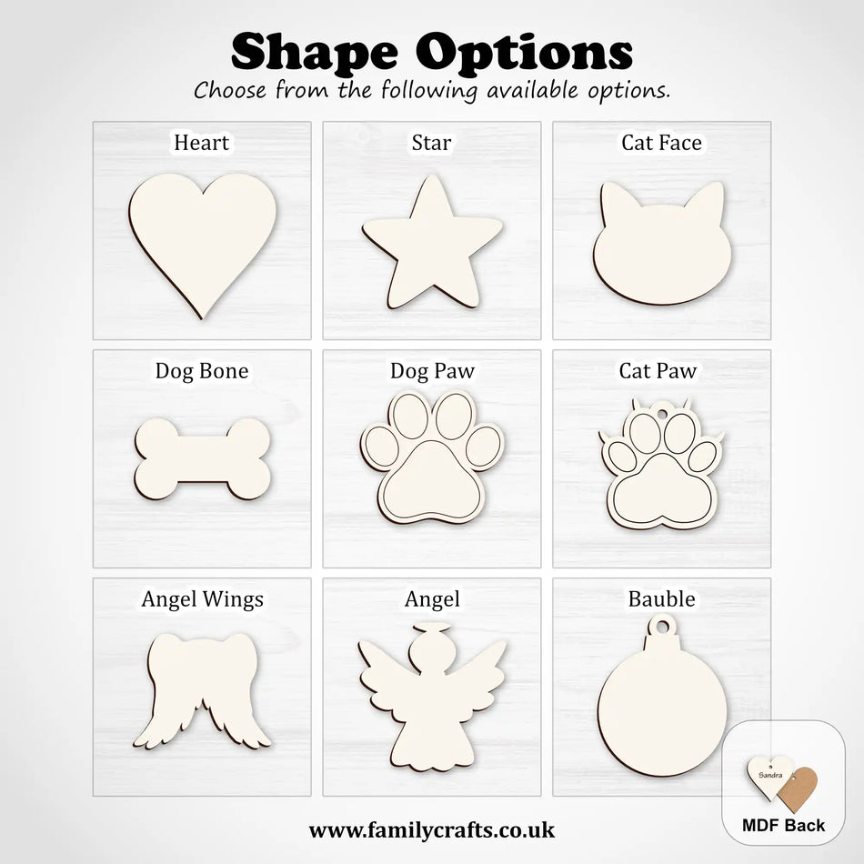 Engraved Wooden White MDF Hearts and Shapes