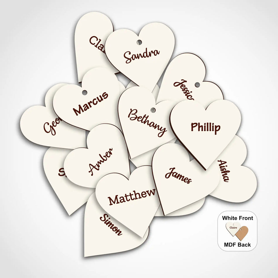 Engraved Wooden White MDF Hearts