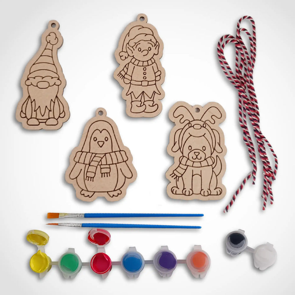 Wooden Holiday Ornaments Kit - Paint Handmade Christmas Decorations