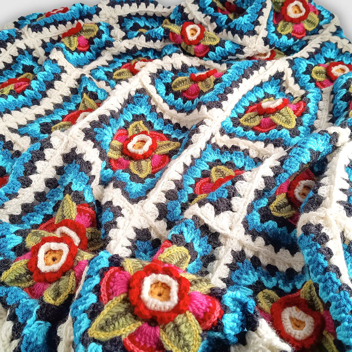 3D Flowers Crocheted Throw