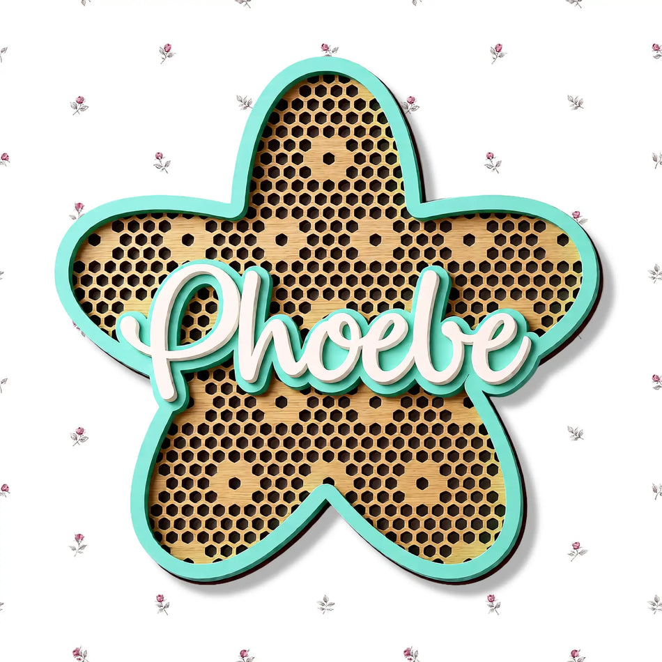 Bespoke wooden nursery name sign with layered floral rattan detail