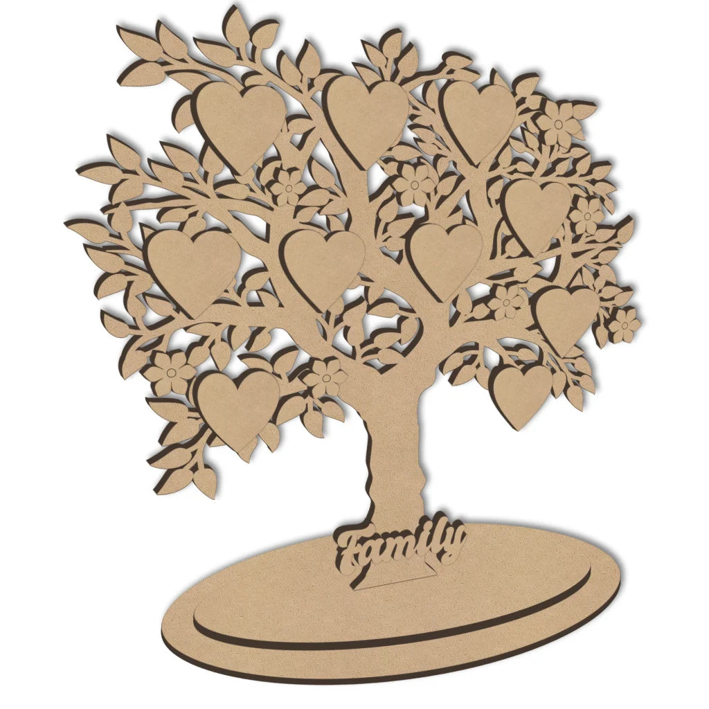 Freestanding Leafy Family tree decoration with hearts