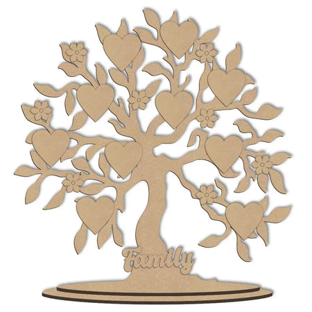 Rustic family tree decoration with hearts and flowers