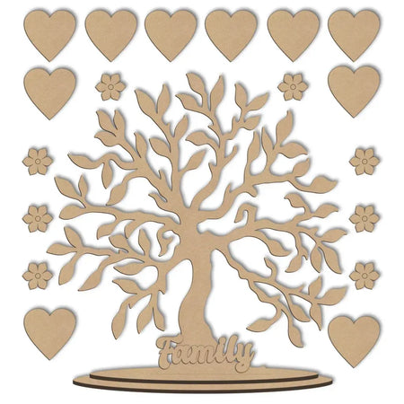 Wooden family tree decoration with hearts and flowers