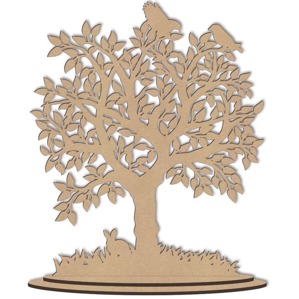 Freestanding family tree with birds and rabbit