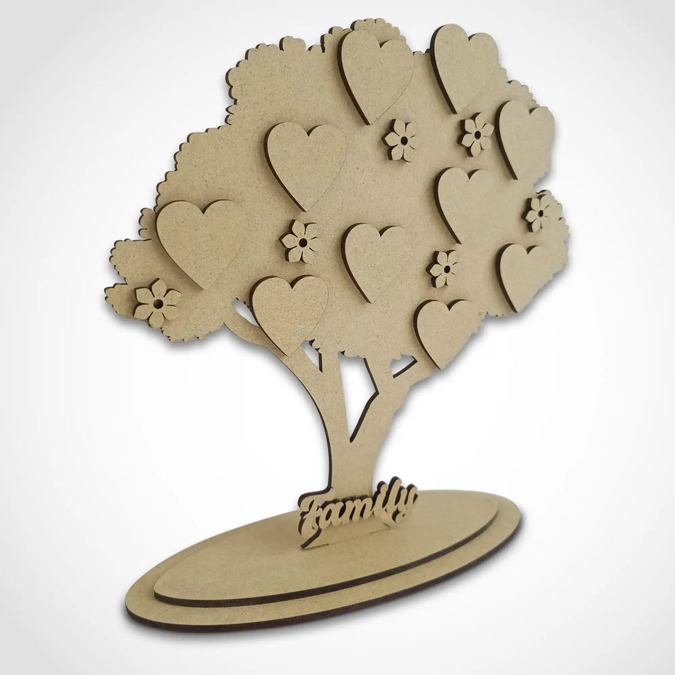 Freestanding Full Leaf Family Tree with Hearts