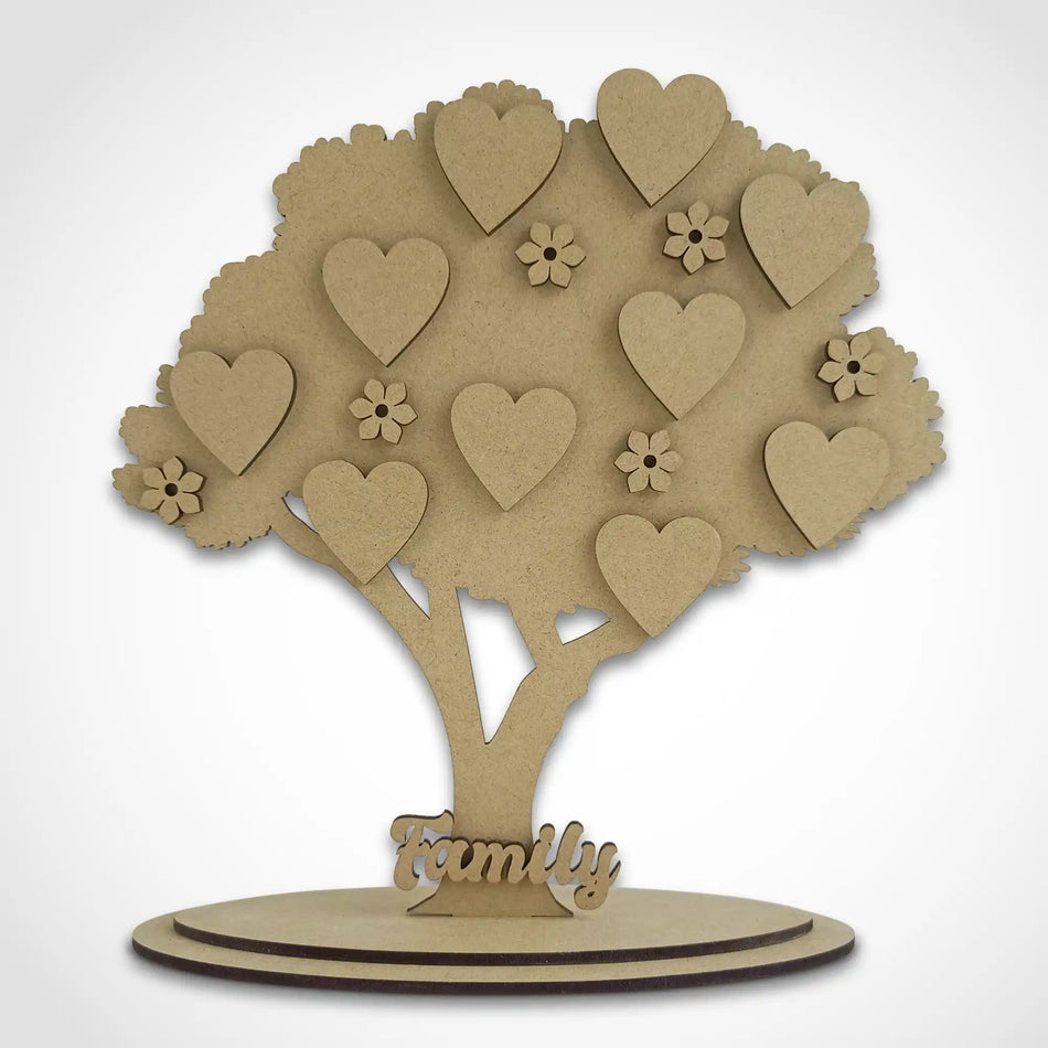 Freestanding Full Leaf Family Tree with Hearts