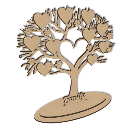 Wooden heart branch family tree with hearts and flowers