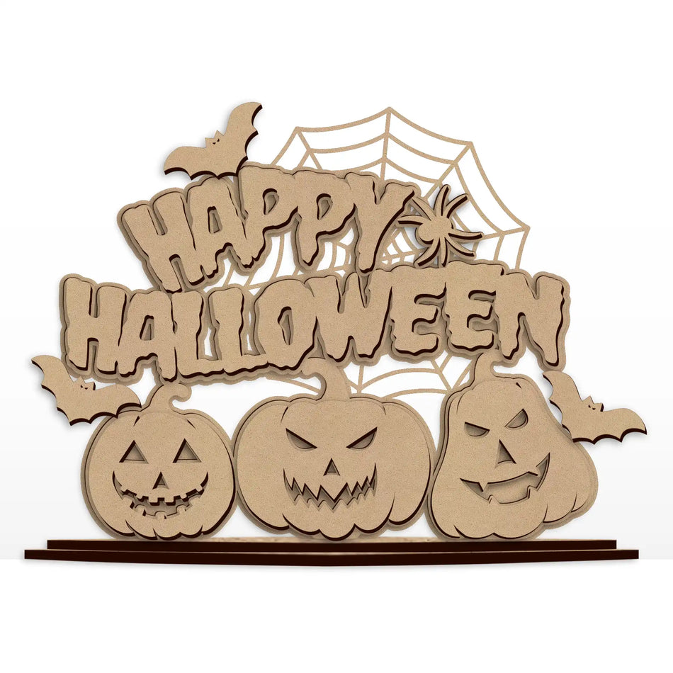 Freestanding Spooky Pumpkins Halloween Decor laser cut from MDF for Halloween table and shelf decoration.
