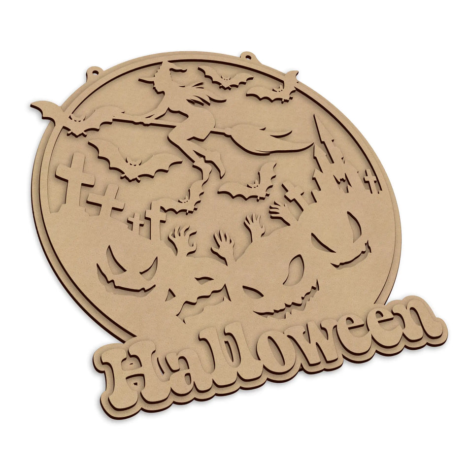 A Haunted Halloween wall plaque with the word 'Halloween', shown on a white background.