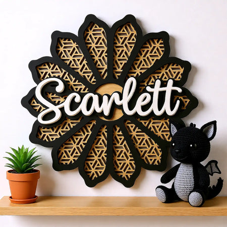 Personalised baby keepsake sign in wooden floral design