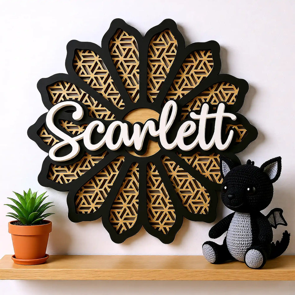 Personalised baby keepsake sign in wooden floral design