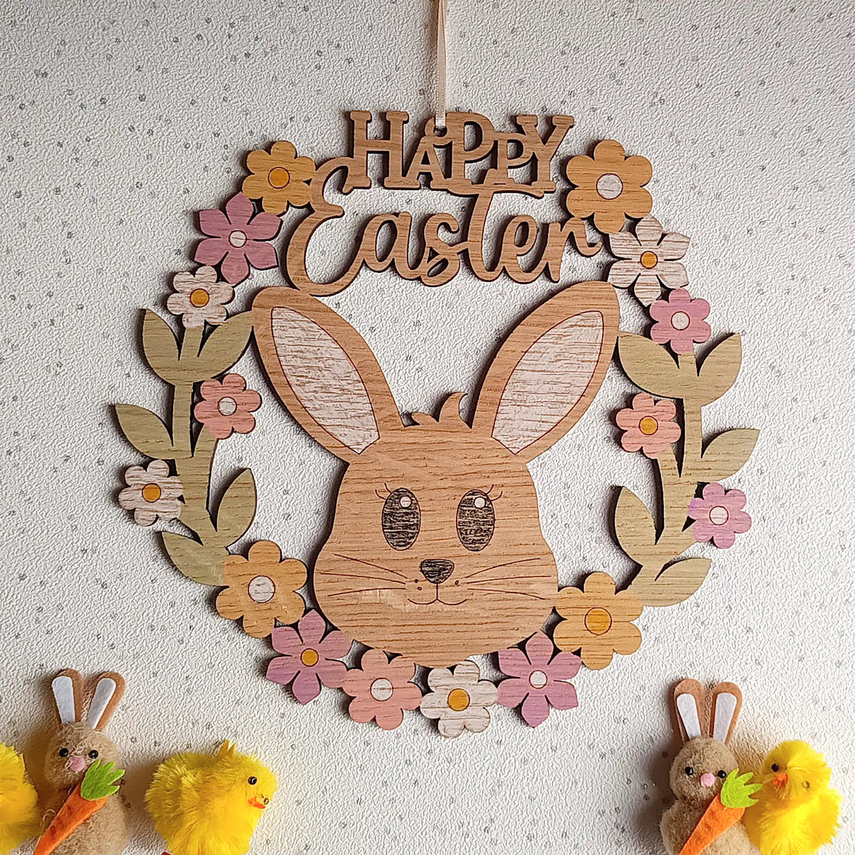 Bunny and Flowers Easter Wreath Plaque