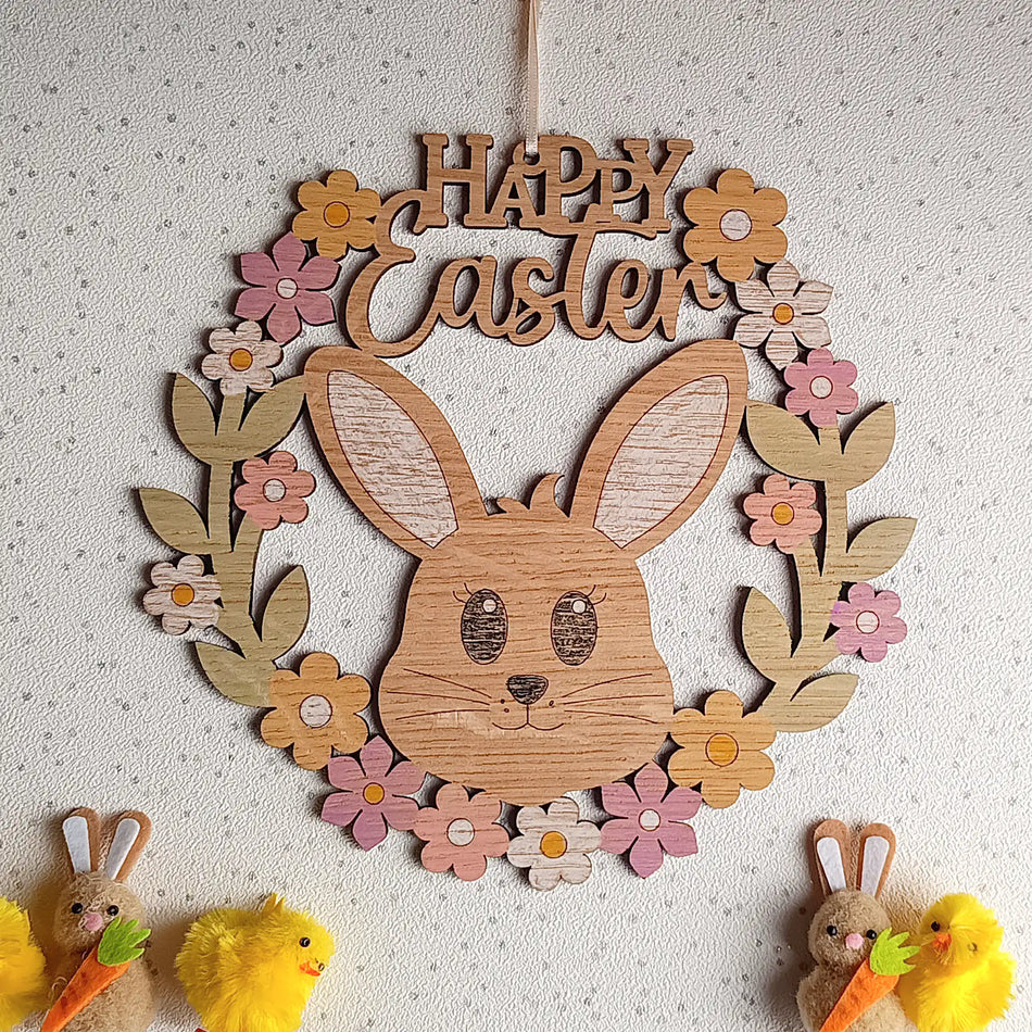 Bunny and Flowers Easter Wreath Plaque
