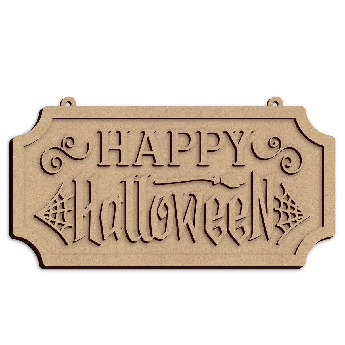 Layered wooden Happy Halloween Door Sign with laser cut detail.