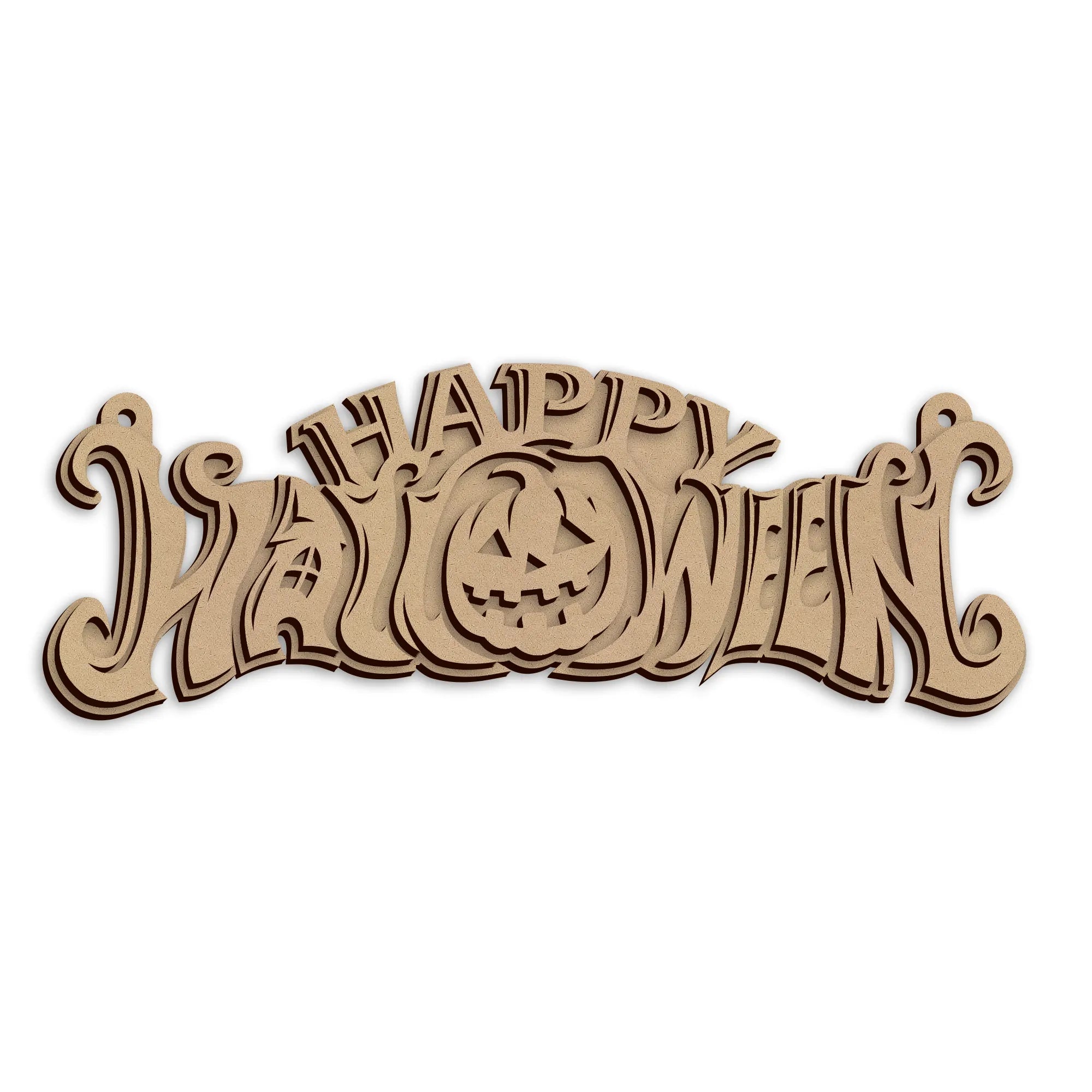 Laser cut wooden Happy Halloween Pumpkin Sign, a seasonal home wall decoration.