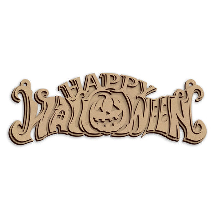 Laser cut wooden Happy Halloween Pumpkin Sign, a seasonal home wall decoration.