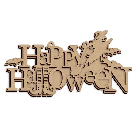 Laser cut Happy Halloween Scary Wall Sign made from MDF ready for decorating