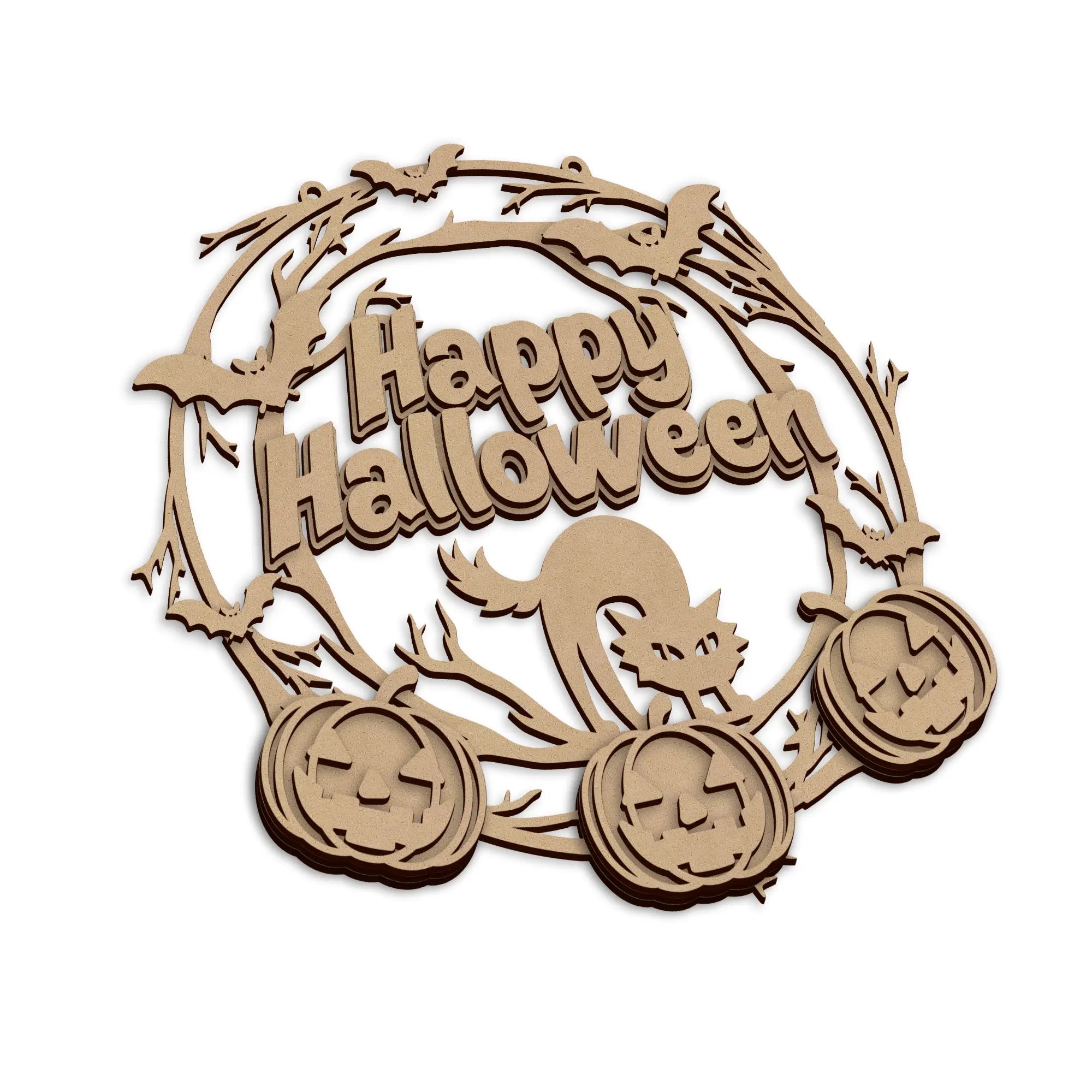 Wooden Happy Halloween Spooky Pumpkins Plaque with pumpkin design.
