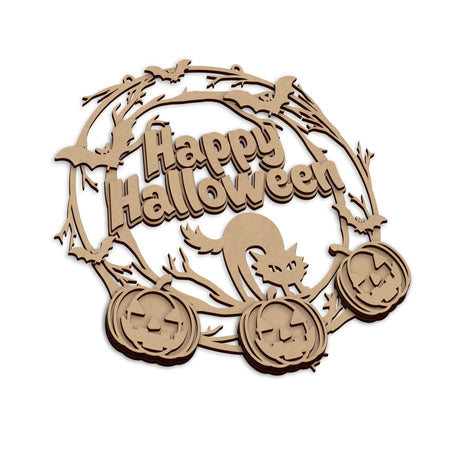 Wooden Happy Halloween Spooky Pumpkins Plaque with pumpkin design.