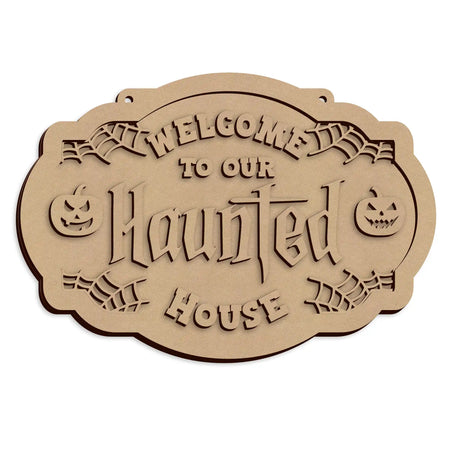 Wooden Haunted House Halloween Wall Plaque laser cut from MDF for spooky seasonal home decoration.